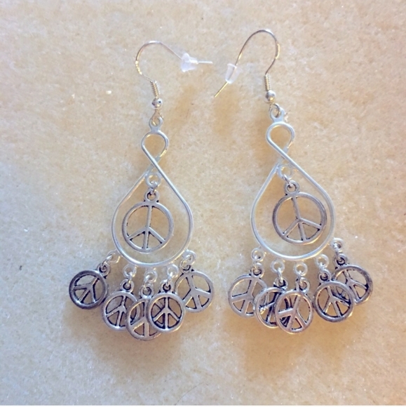 NEW! Handcrafted ‘60s Peace Signs on Sterling Silver EarWires - Picture 1 of 3
